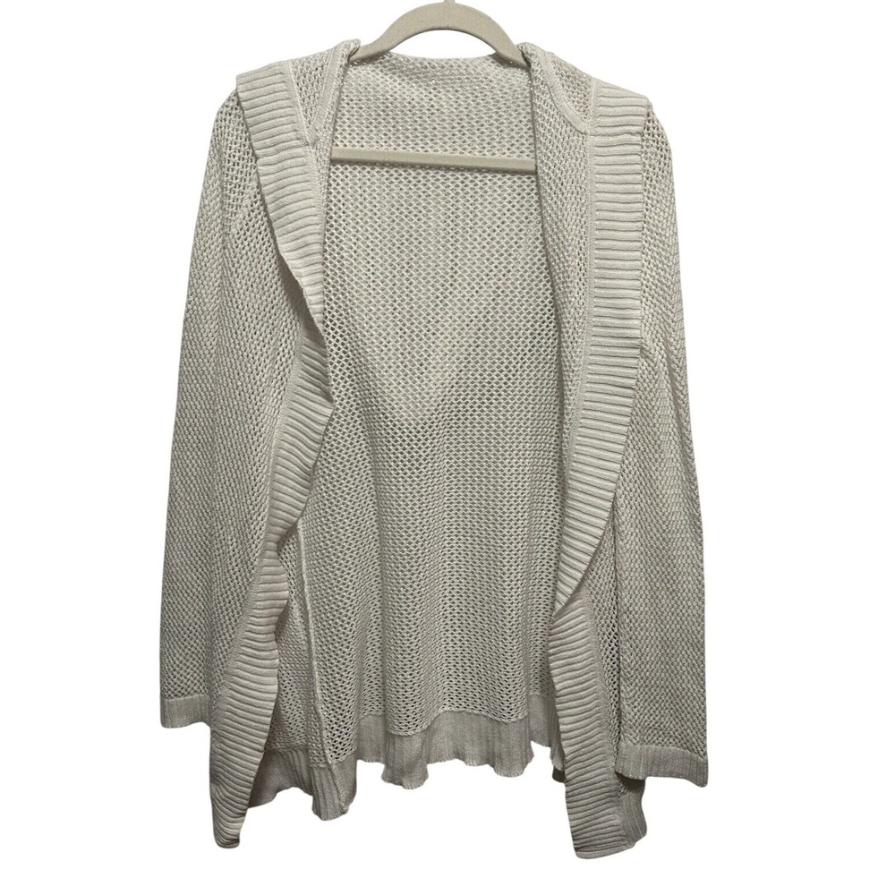 Talbots‎ Womens S White Cotton Open Knit Hooded Duster Cardigan Sweater Pockets